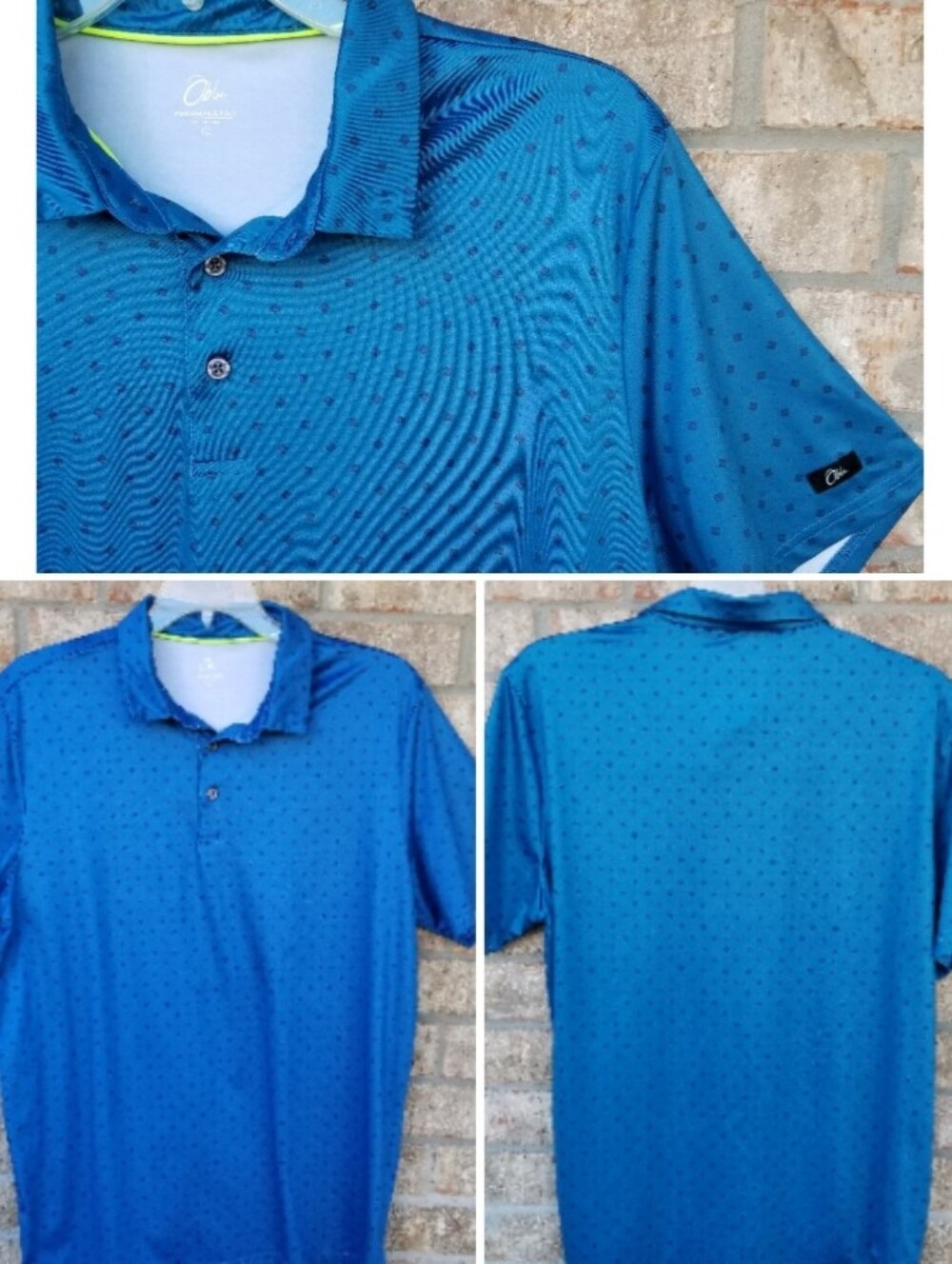 BLUE Geometric Golf POLO Shirt (Men L) Short Sleeve Dri-fit Performance
